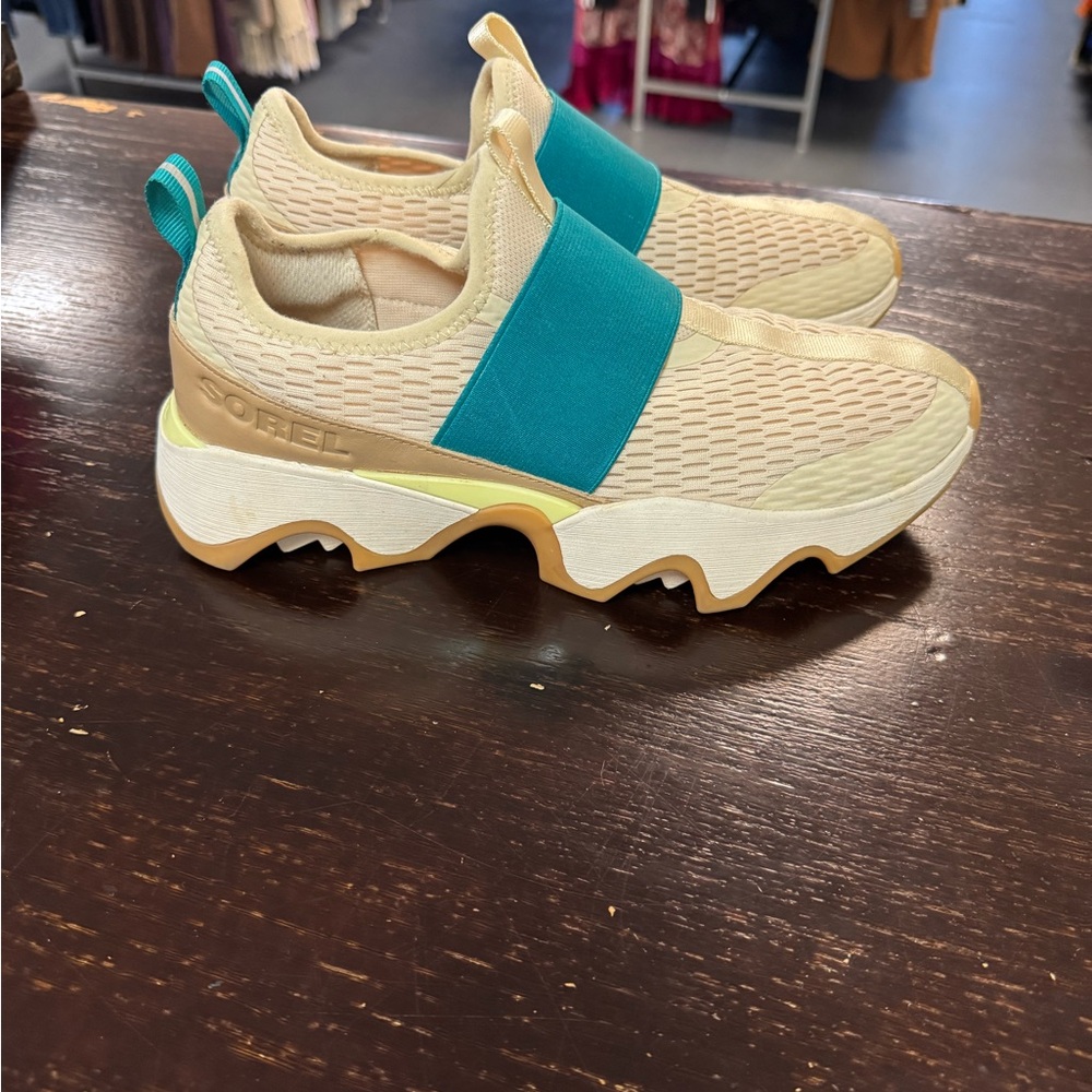Sorel Women's Kinetic Impact II Slip On Sneakers – Cream/Blue teal – 8.5 - Picture 3 of 9